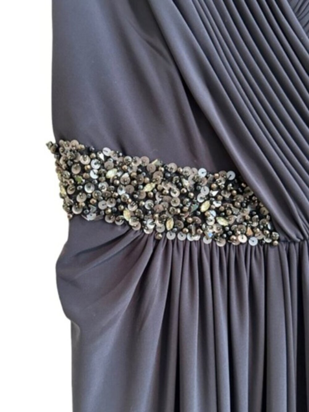 RICKIE FREEMAN FOR TERI JON Beaded Mother of the Bride Gown Pewter Size 6 NWT - Picture 5 of 16